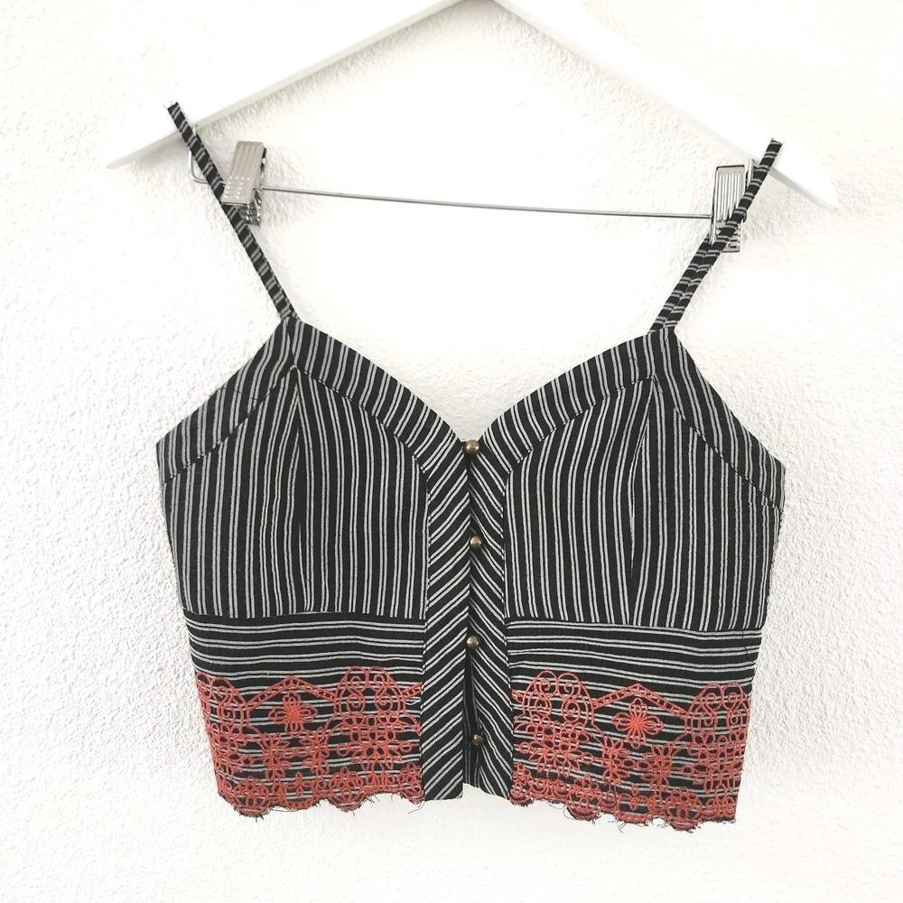 Coco +‎ Jamieson Black W Red Embroidery Bustier Crop Top Women's Size M FLAW